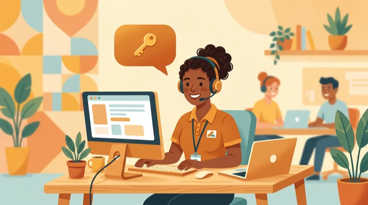 Illustratie: klantenservice met headset en chat als symbool voor hulp bij inlogproblemen