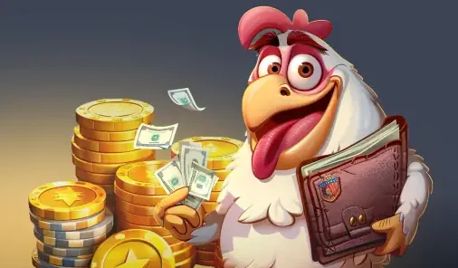 Kokobet kip met geld en portemonnee