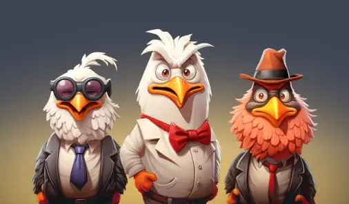 Drie Kokobet mascottes in pak